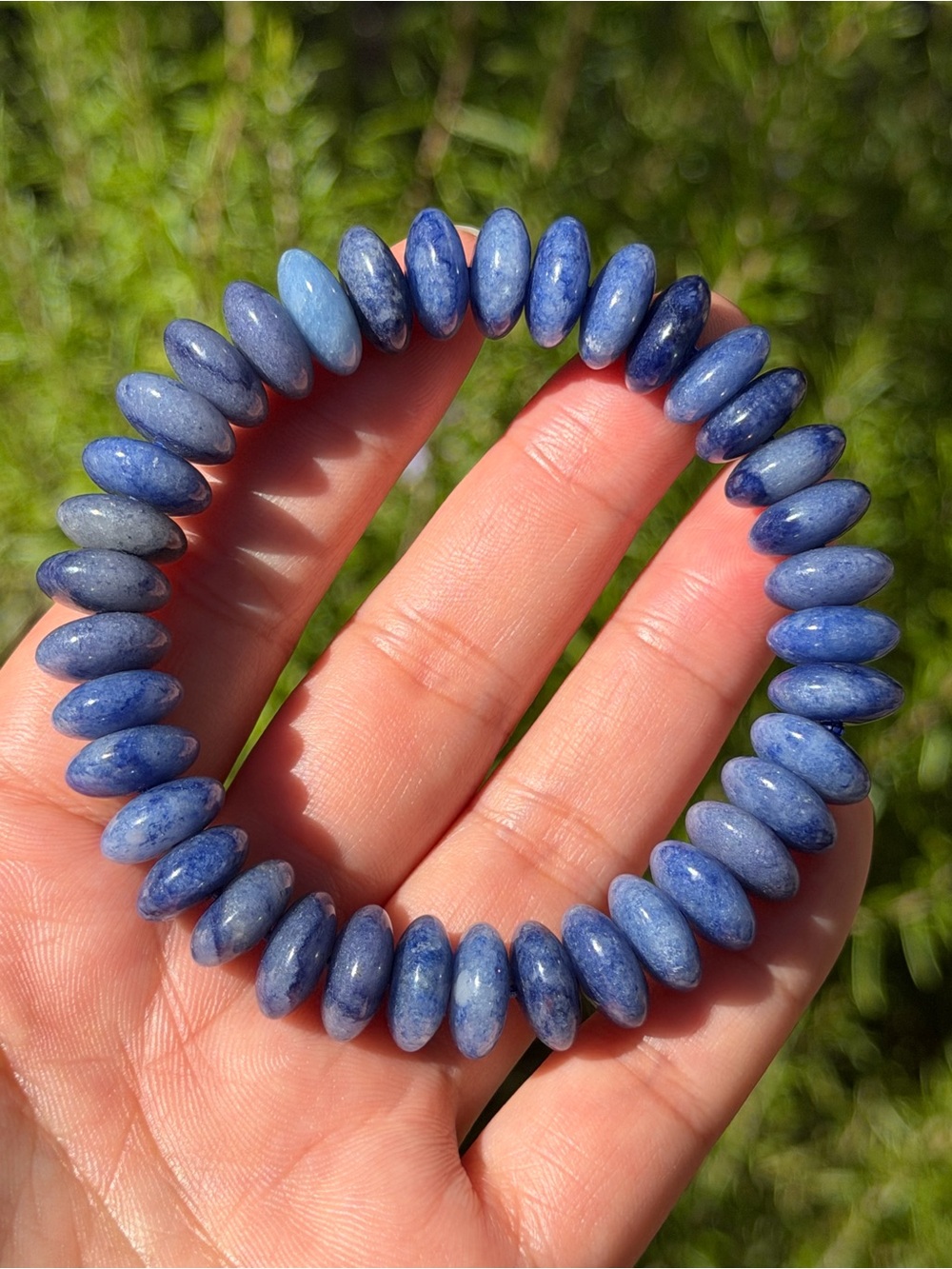 12.5mm Blue Aventurine Disk Bead 7 IN Stretch Bracelet 2602 - Picture 3 of 8